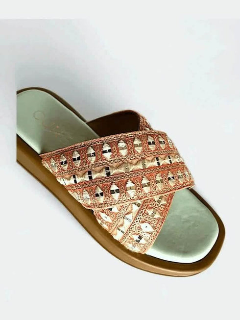 Womens Pastel Green and Pink Criss Cross Slider